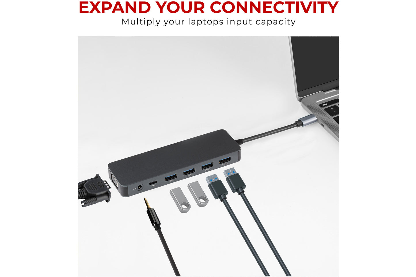 Nikkai USB-C Multiport Hub to 2x USB-C / 4x USB-A / 2x HDMI / Gigabit RJ45 / VGA / SD / Aux