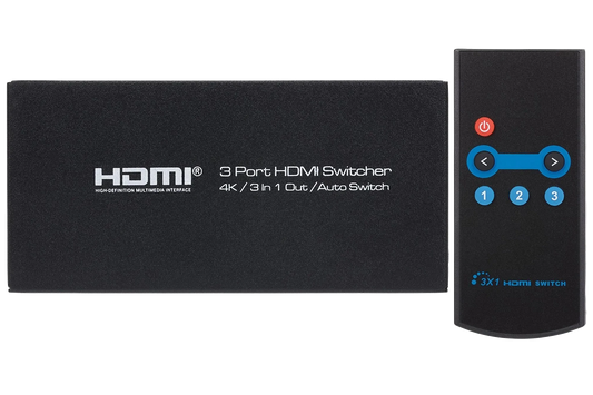 Nikkai 3-Port HDMI Switch 4K 30Hz Resolution with Remote Control - Black - Nikkai.co