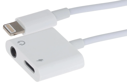 Nikkai Lightning to 3.5mm Audio Jack / Lightning Charging Port Adapter - White - Nikkai.co