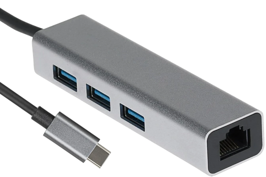 Nikkai USB-C to USB-A 3.0 x 3 / Gigabit RJ45 Ethernet Multiport Hub - Silver - Nikkai.co