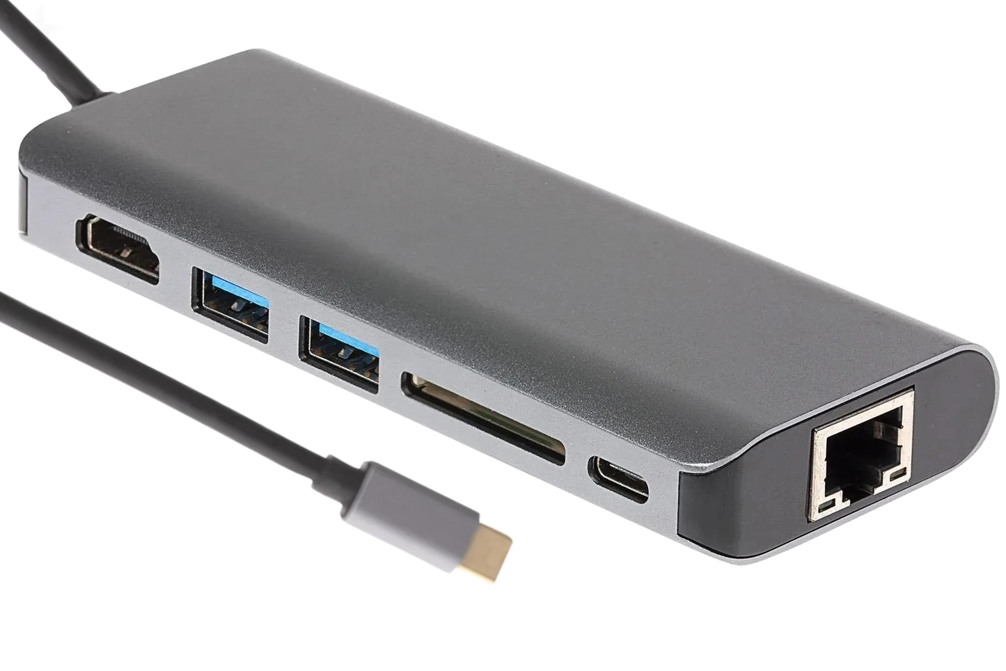 Nikkai USB-C to USB-A 3.0 x2 / RJ45 / HDMI / USB-C / SD Card Reader Docking Station - Silver - Nikkai.co