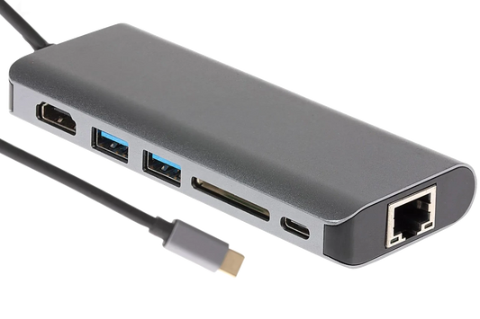 Nikkai USB-C to USB-A 3.0 x2 / RJ45 / HDMI / USB-C / SD Card Reader Docking Station - Silver - Nikkai.co