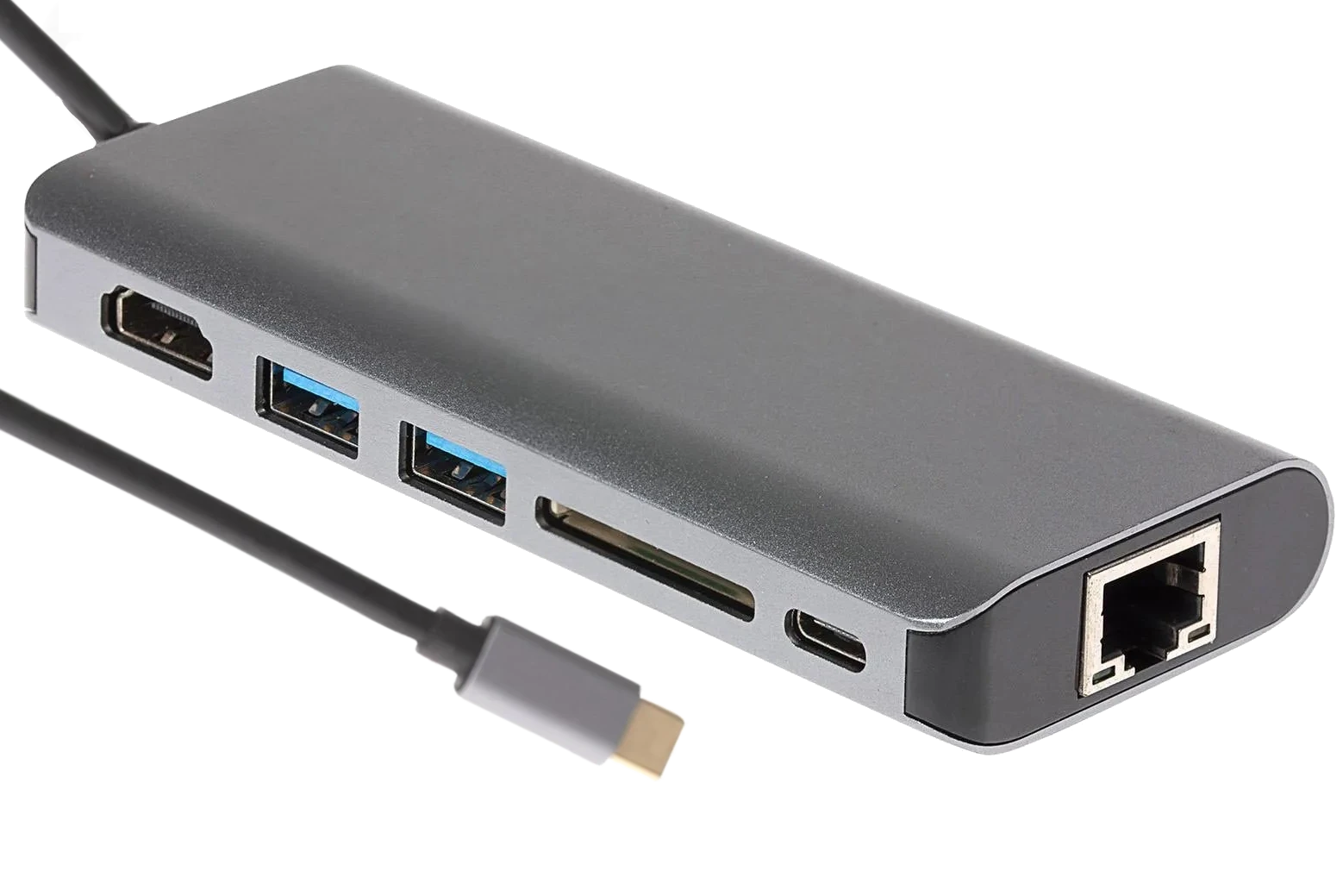 Nikkai USB-C to USB-A 3.0 x2 / RJ45 / HDMI / USB-C / SD Card Reader Docking Station - Silver - Nikkai.co