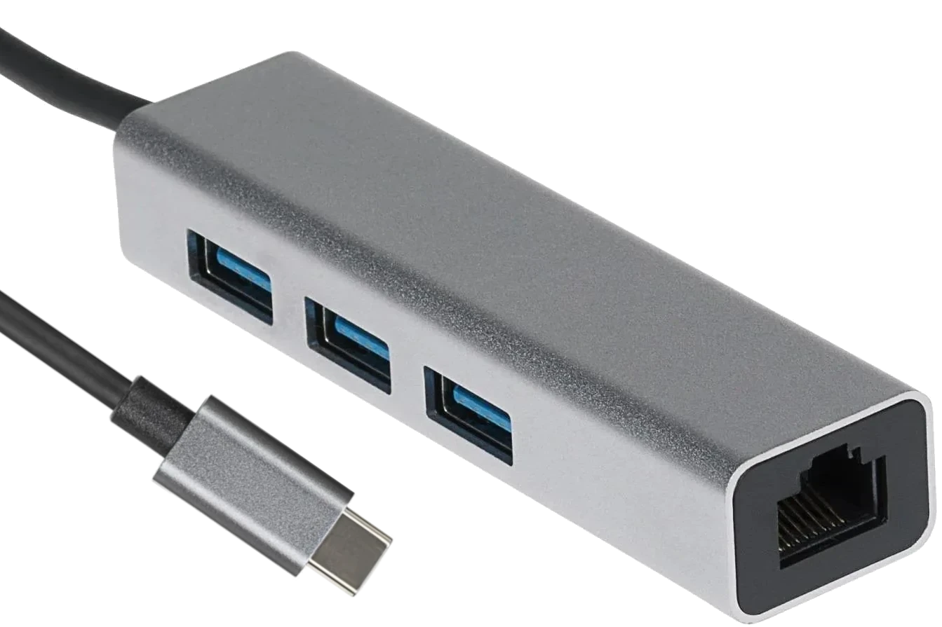 Nikkai USB-C to USB-A 3.0 x 3 / Gigabit RJ45 Ethernet Multiport Hub - Silver - Nikkai.co