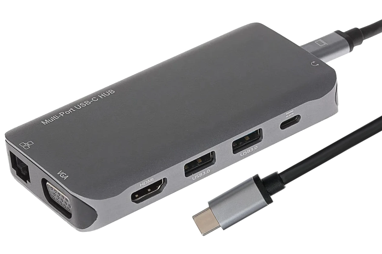 Nikkai USB-C to HDMI / USB-A 3.0 x3 / USB-C / RJ45 / VGA / SD / MicroSD Docking Station - Silver - Nikkai.co